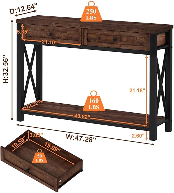 BON AUGURE Console Table with 2 Drawers, Entryway Tables with Storage, Sofa T...