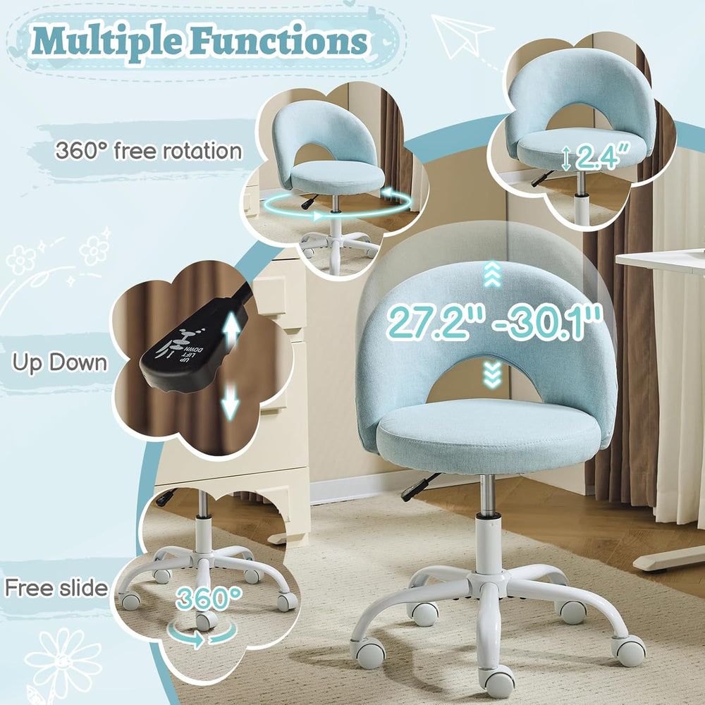 VINGLI Small Vanity Chair with Wheels for Girls.Cute Modern Adjustable Height...