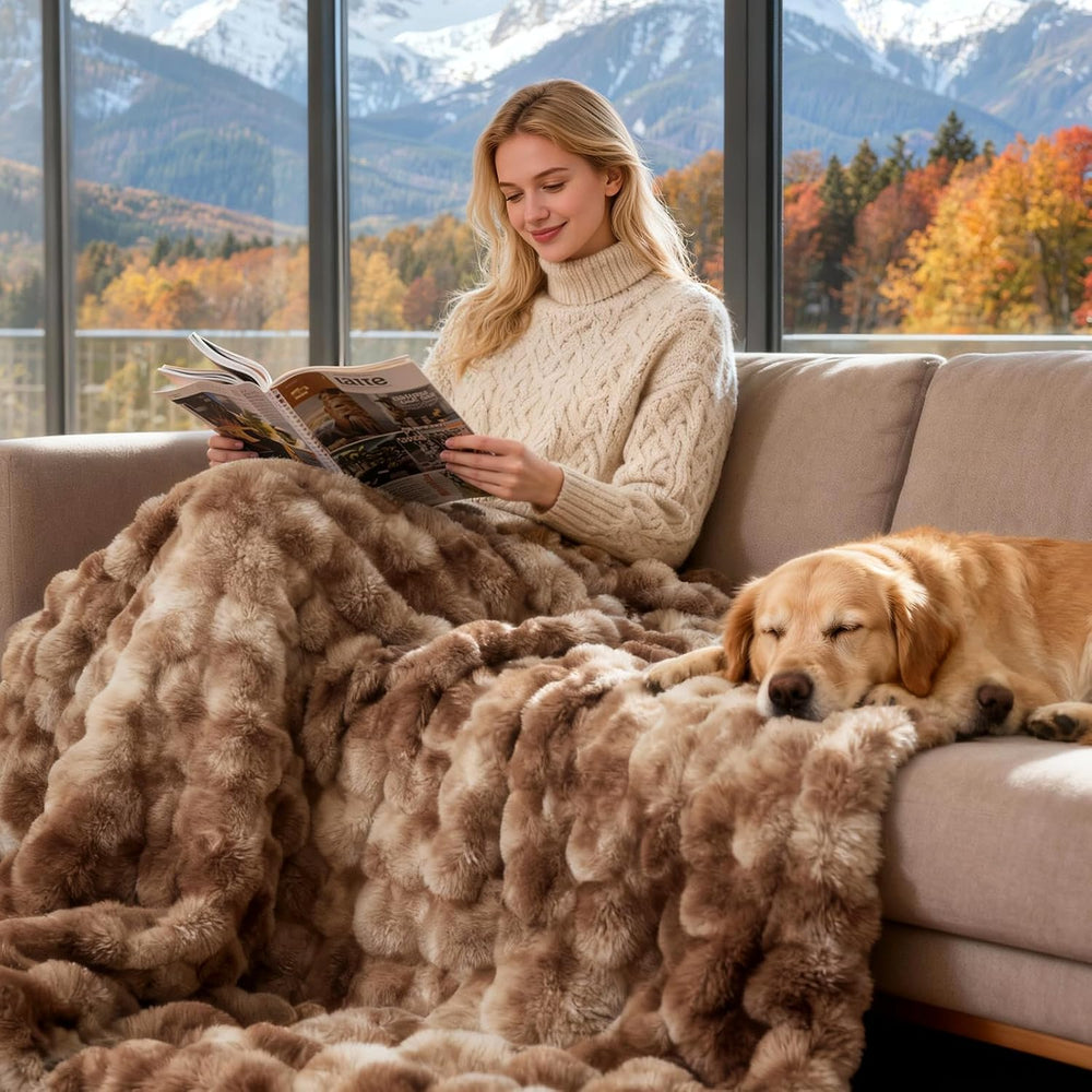 Ultra-Soft Fuzzy Faux Fur Throw Blanket,Tie-dye Brown,50x60 in