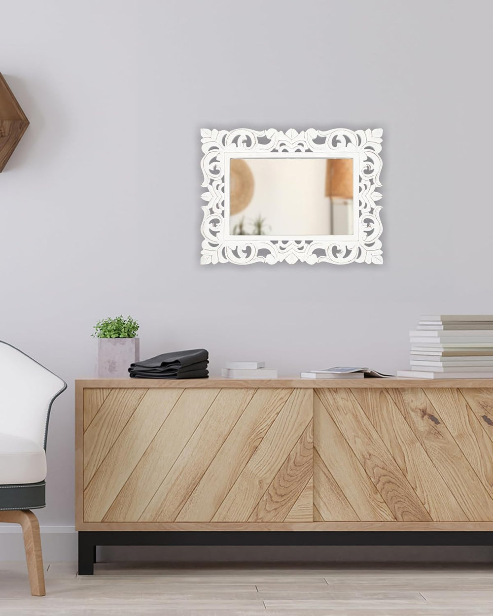 Lightnpro Hand Carved Rectangular Wall Mirror - 18×24 Inch Rustic Farmhouse W...