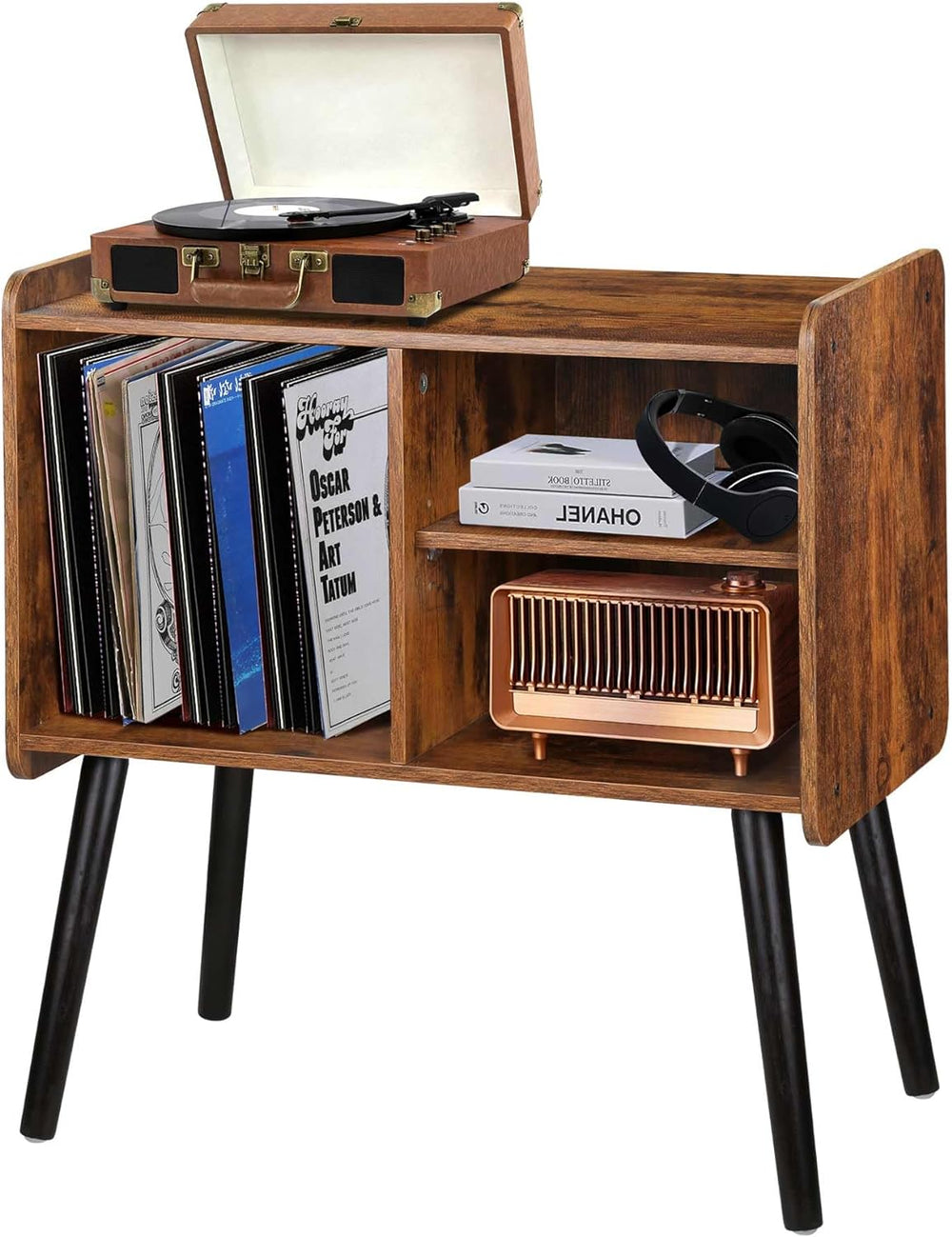 Record Player Stand with Vinyl Record Storage, Mid-Century Turntable Stand fo...