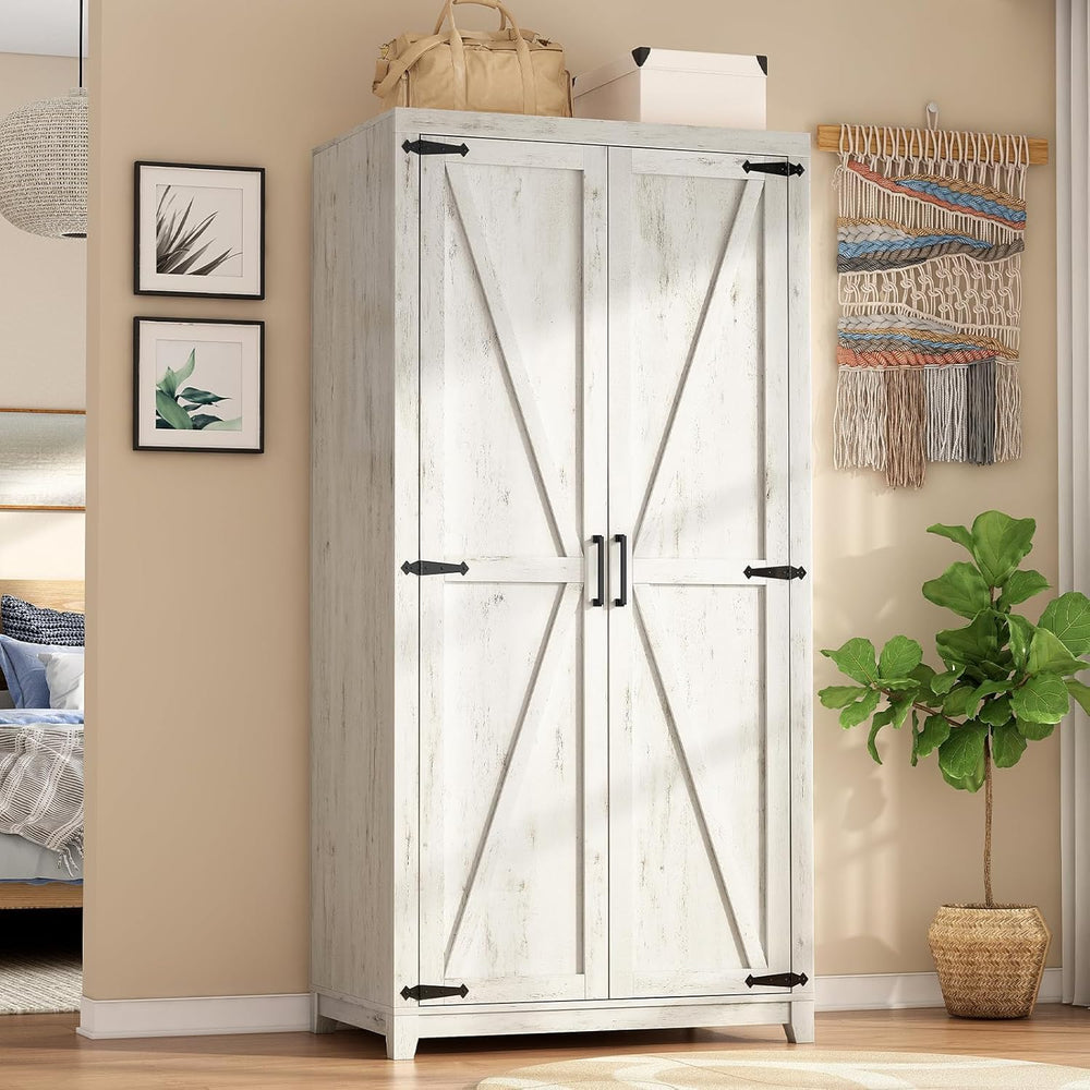 LUXOAK 70" Farmhouse Wardrobe Closet Set of 2 with Hanging Rod & Bar...