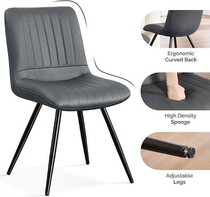 Dining Chairs Set of 2, Modern Dining Chairs with Thick Cushions, PU Leather ...