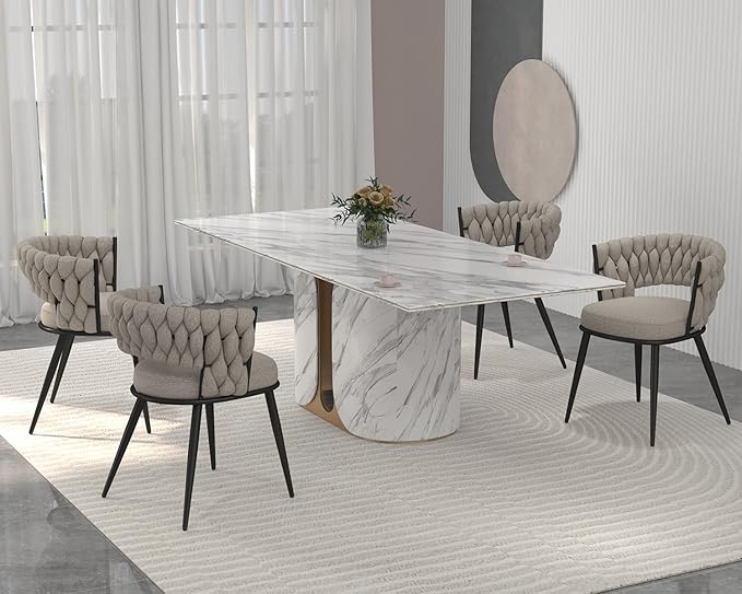 KCC Fabric Dining Chairs Set of 2, Modern Dining Chair with Metal Legs, Woven...