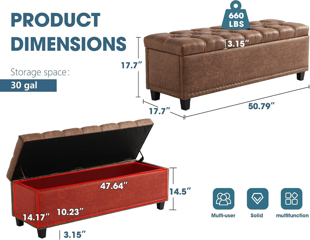 Grepatio Storage Ottoman Bench for Bedroom - 51" Tufted End of Bed Stora...