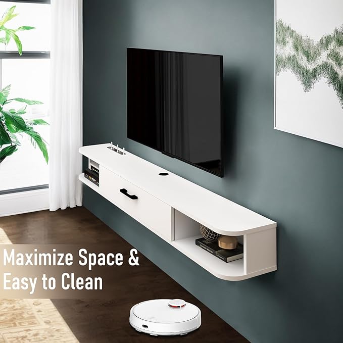 Floating TV Unit, 47'' Wall Mounted TV Cabinet, Floating Shelves with...