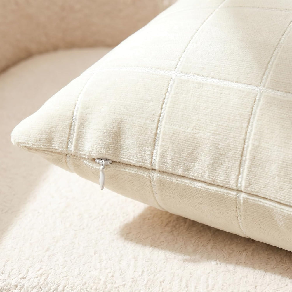 Neelvin Set of 2 Chenille Throw Pillow Covers 26x26inch Modern Large Grid Che...