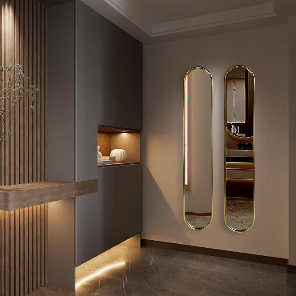 Gold Full Length Oval Mirror,Narrow Capsule Long Mirrors with Metal Frame for...