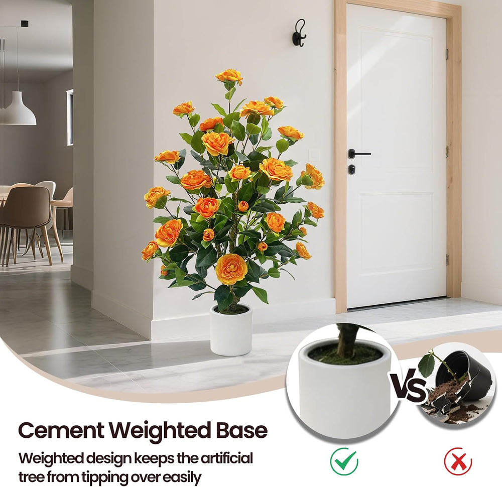2 Pack Artificial Camellia Tree, 3FT Faux Flowering Camellia Plant Indoor Out...