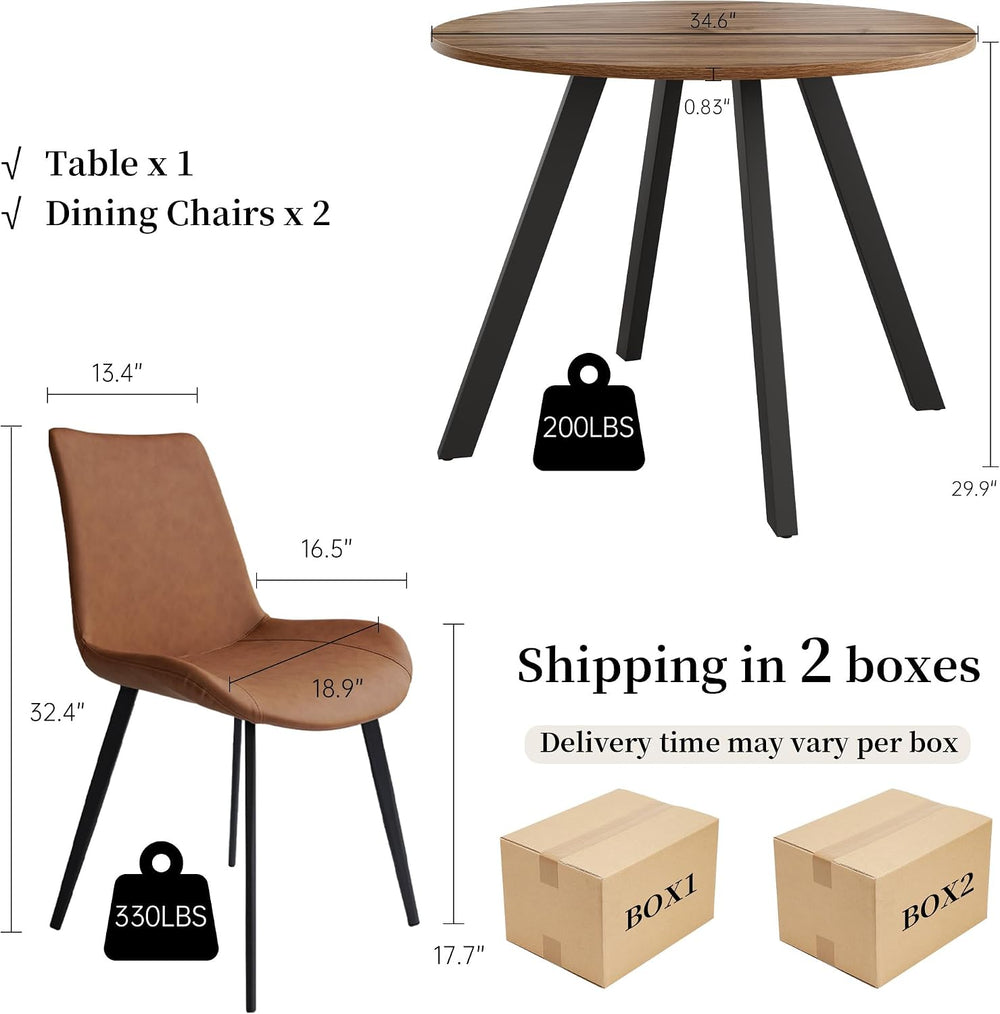 Zerifevni 34.6'' Dining Table and Chairs for 2, Mid Century Modern Ro...