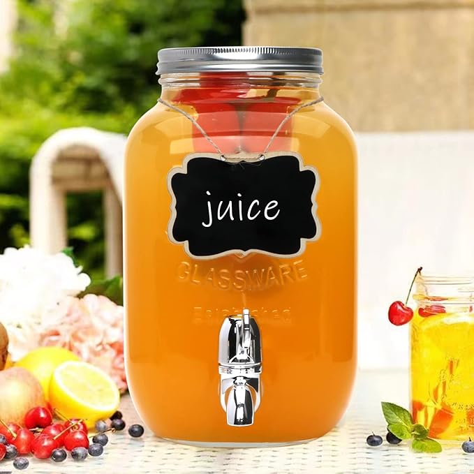 1-Gallon Glass Beverage Dispenser, Accguan Drink Dispenser