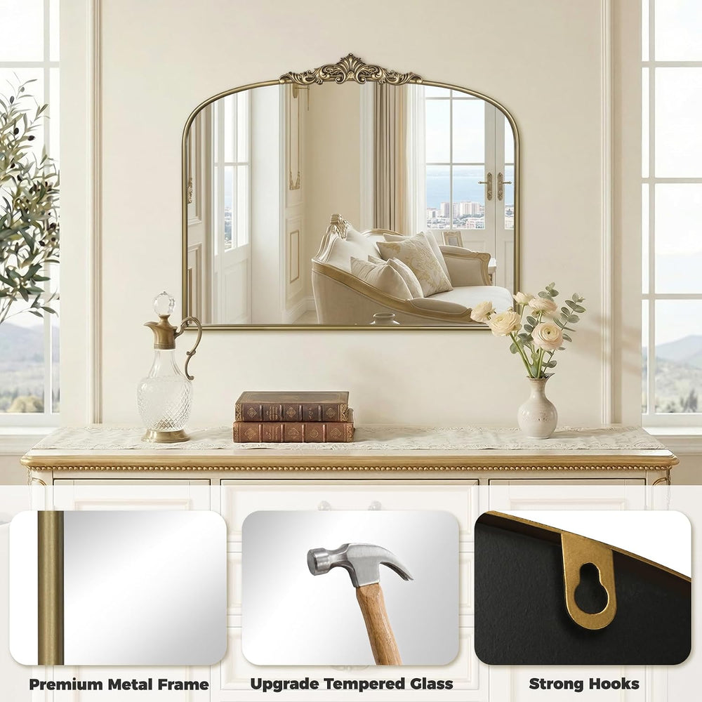 Matte Gold Vintage Mirror 36" x 30" Baroque Wall Mirror