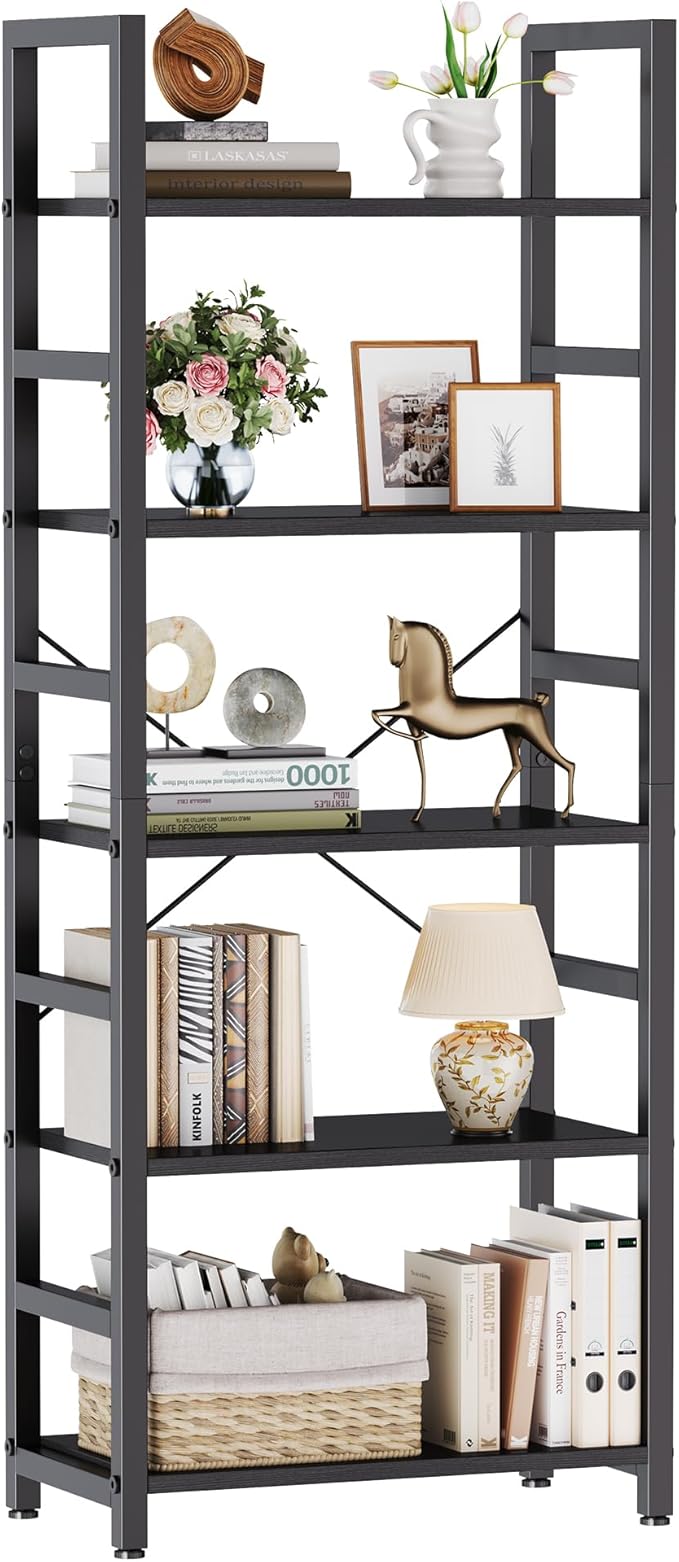 DUMOS 5-Tier Bookshelf, Modern Tall Bookcase, Open Storage Display Shelf