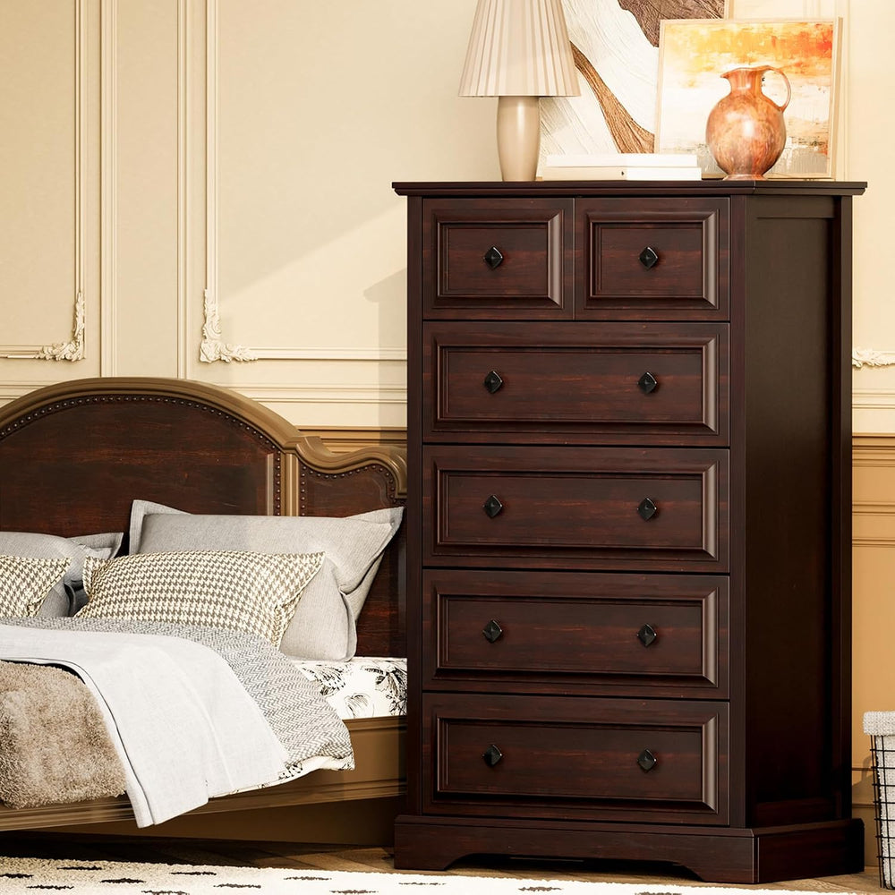 VVFLU Farmhouse 6 Drawer Dresser, 48" Tall Dresser Chest of Drawers with...