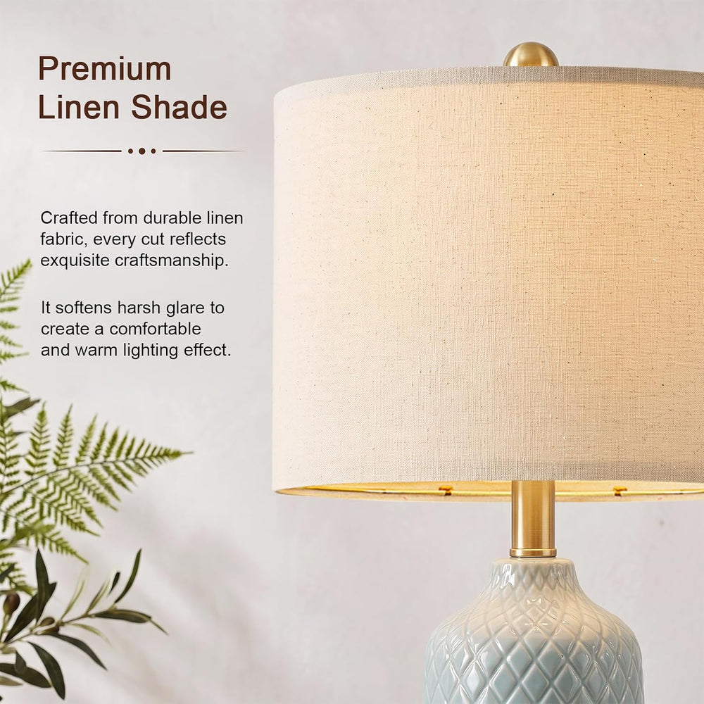 24.25" Modern Ceramic Blue Table Lamps Set of 2 for Living Room Bedroom