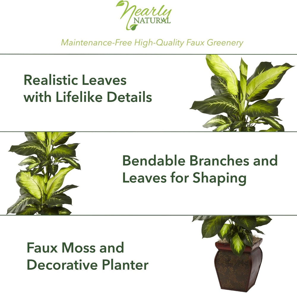 Nearly Natural Artificial Dieffenbachia, Floor Plant Faux Greenery With Decor...