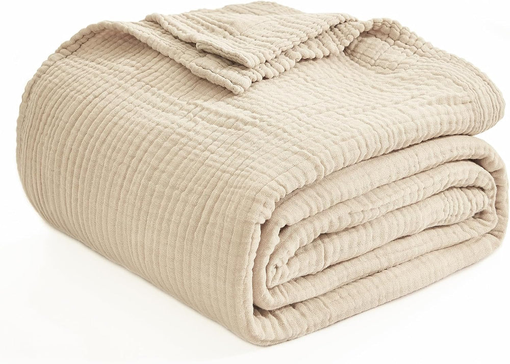 EMME Muslin Cotton Blanket King Size Adults Bed Layering Beige 108" x 90...