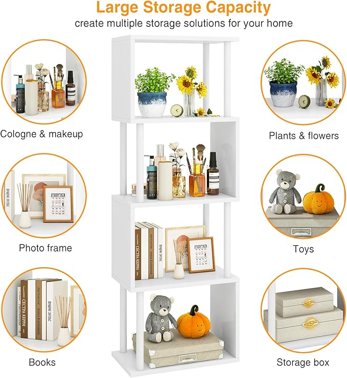 IBUYKE 5-Tier Tall Bookshelf,S-Shaped Geometric Bookcase, Wood Display Shelve...