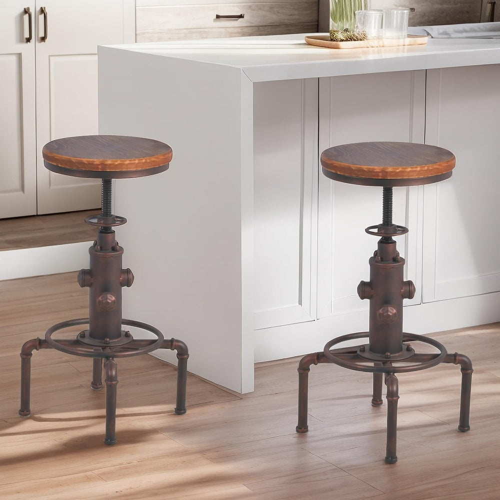 Topower Antique Vintage Industrial Barstool Solid Wood Water Pipe Fire Hydran...