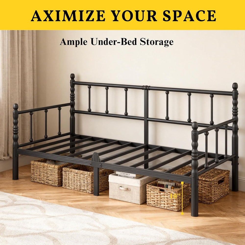 12 Inch Twin Metal Daybed Frame with Vintage Headboard