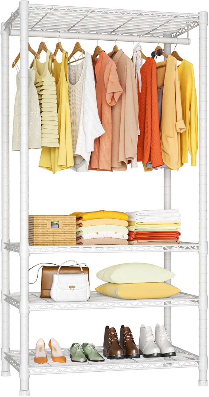 H2 Heavy-Duty Portable Closets, 4-Tier Freestanding Garment Rack Suit for Small Space and Corner, Closet Organizer System Portable Closet Wardrobe, Max Load 500 LBS, White