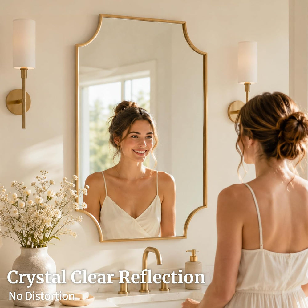 24x36 Inch Matte Gold Scalloped Rectangle Bathroom Vanity Mirror