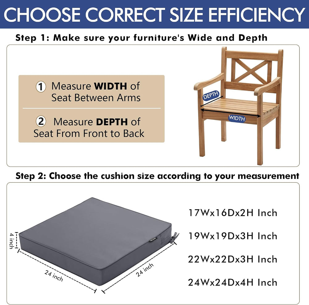 Outdoor Chair Cushions Set of 2, 24 x 24 x4 Inch Deep Seat