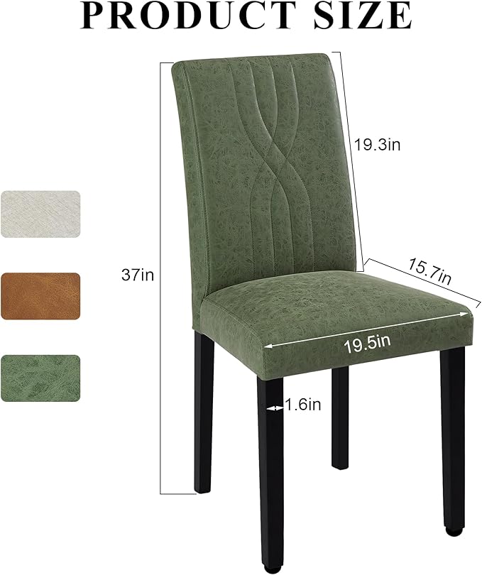 VECELO Upholstered Dining Chairs Set of 2, Modern PU Leather and Solid Wood L...
