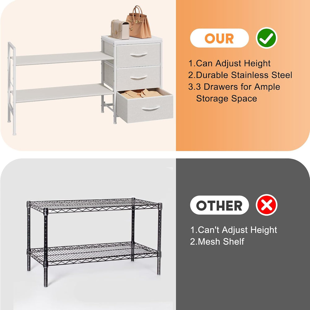 Closet Organizers and Storage, Adjustable Shelves,3 Drawer White