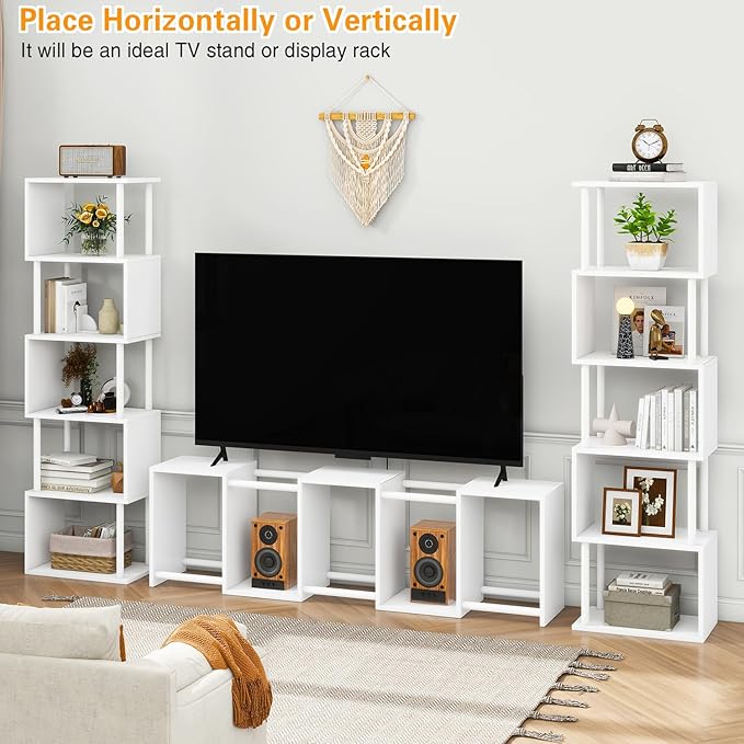 IBUYKE 6-Tier Tall Bookshelf,S-Shaped Geometric Bookcase, Wood Display Shelve...