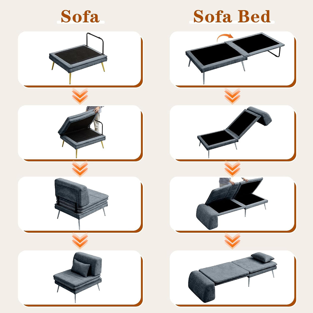 Futon Chair, 3-in-1 Chair Sleeper Bed for Adults with Back Support