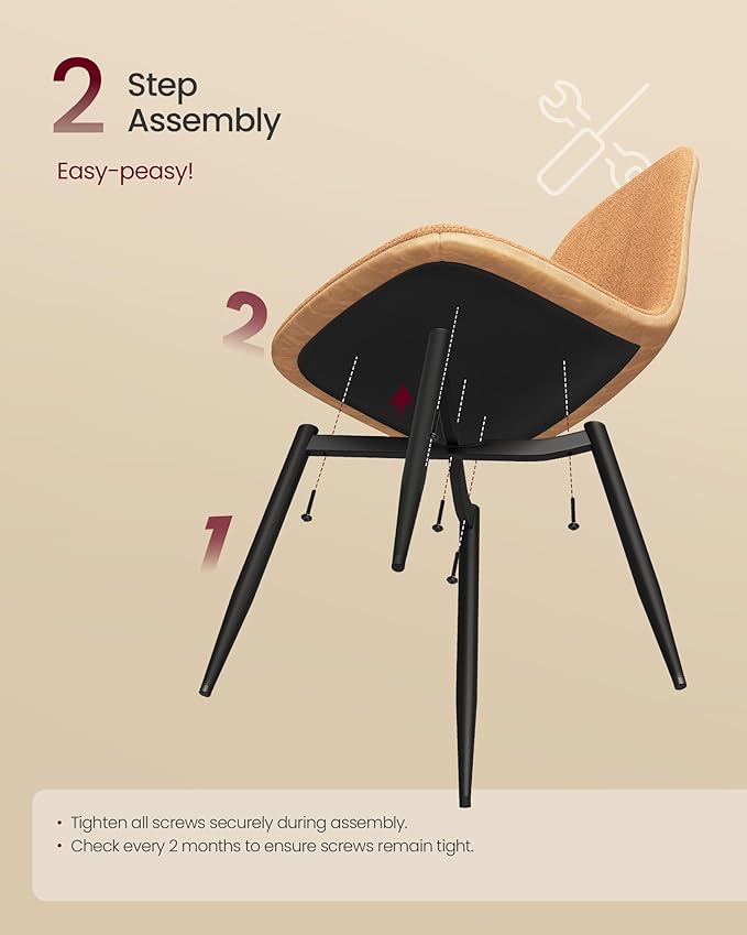 VASAGLE Set of 6 Dining Chairs, Dining Room Kitchen Chairs, Metal Frame, Adju...