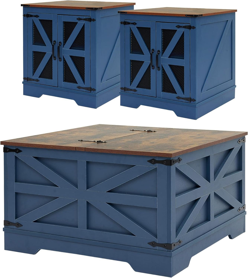Coffee Table and End Table Sets of 3, 2 Large End Table with Charging Station...