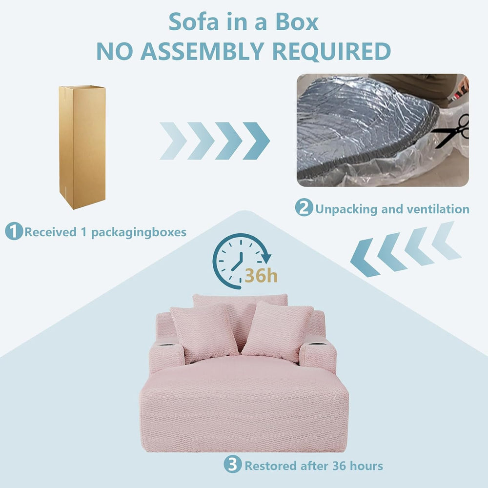 LUCKHAO 49.2" Oversized Chaise Lounge Chair Indoor,Faux Fur Boneless Rea...