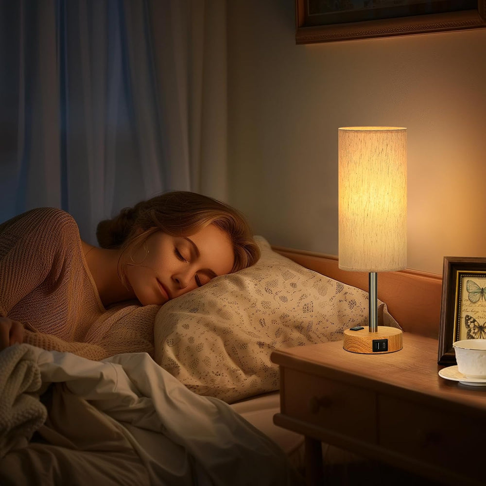Bedside Table Lamp Set of 2 - Dimmable Touch, USB A+C, AC Outlet