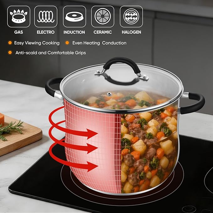 P&P CHEF 9.5" Stainless Steel Large Stock Pot