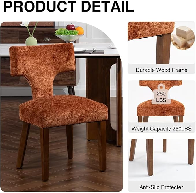Farmhouse Dining Chairs Set of 2, Linen Upholstered Padded Chairs with Solid ...