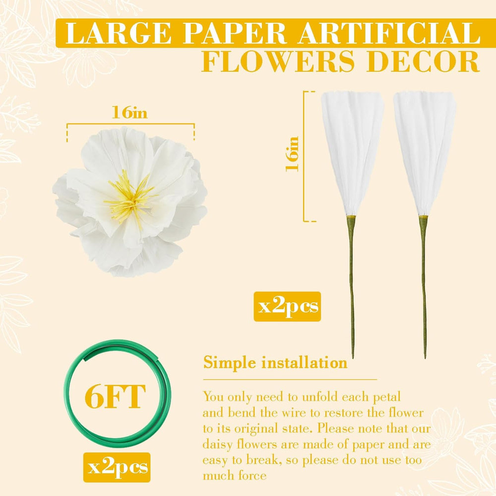 2 Pcs 5ft Large Paper White Poppy Flower Giant Artificial Poppies