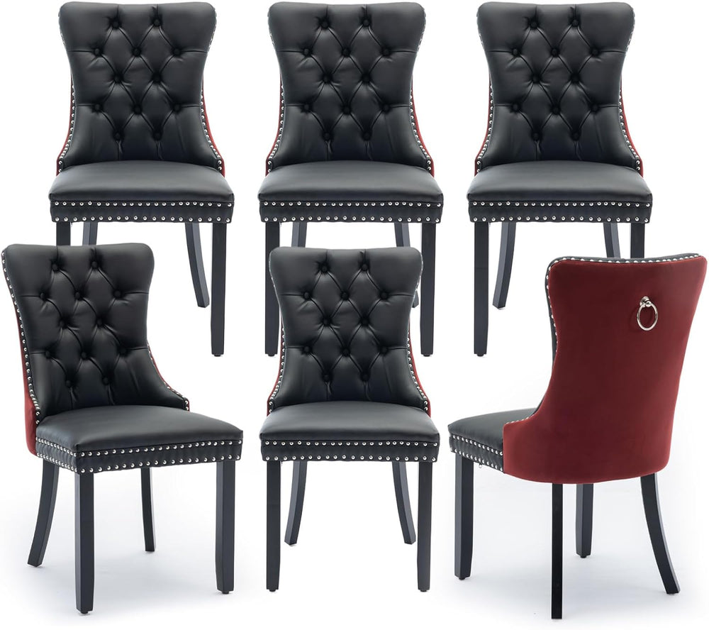 Leather Upholstered Dining Chairs Set of 6, Modern Style Kitchen Side Chairs ...