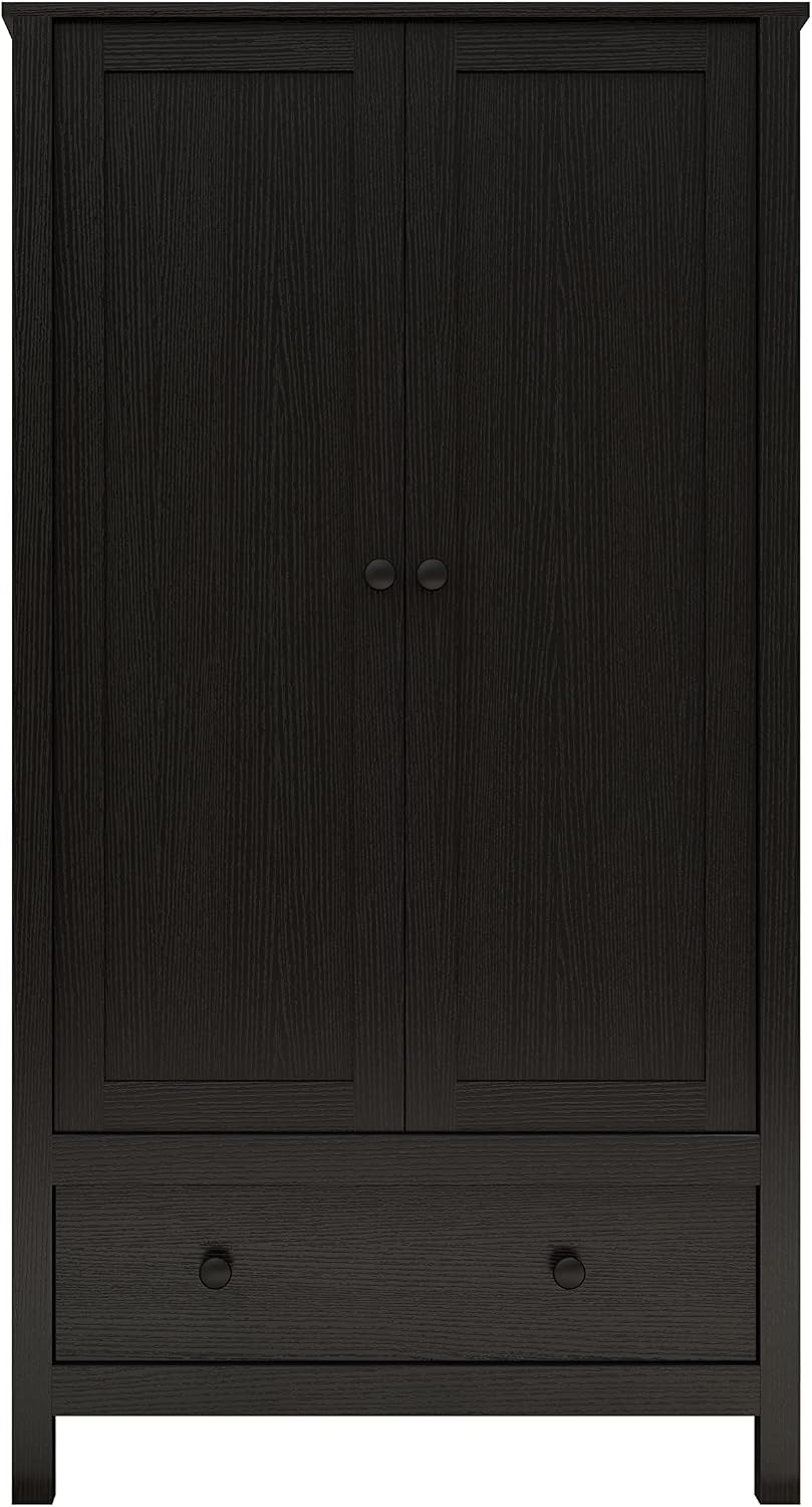 Panana 2 Door Wardrobe, Armoire with Drawer for Bedroom (Black)
