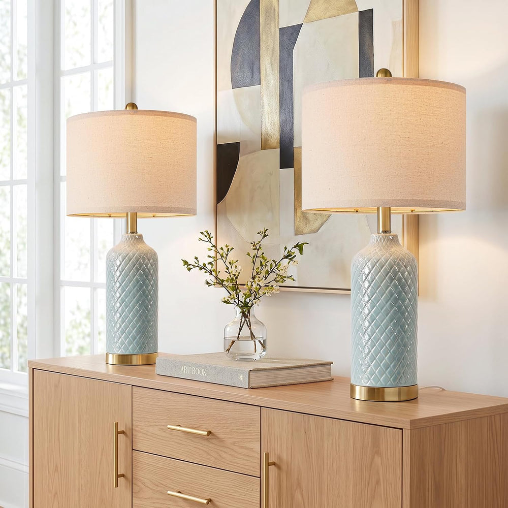 24.25" Modern Ceramic Blue Table Lamps Set of 2 for Living Room Bedroom