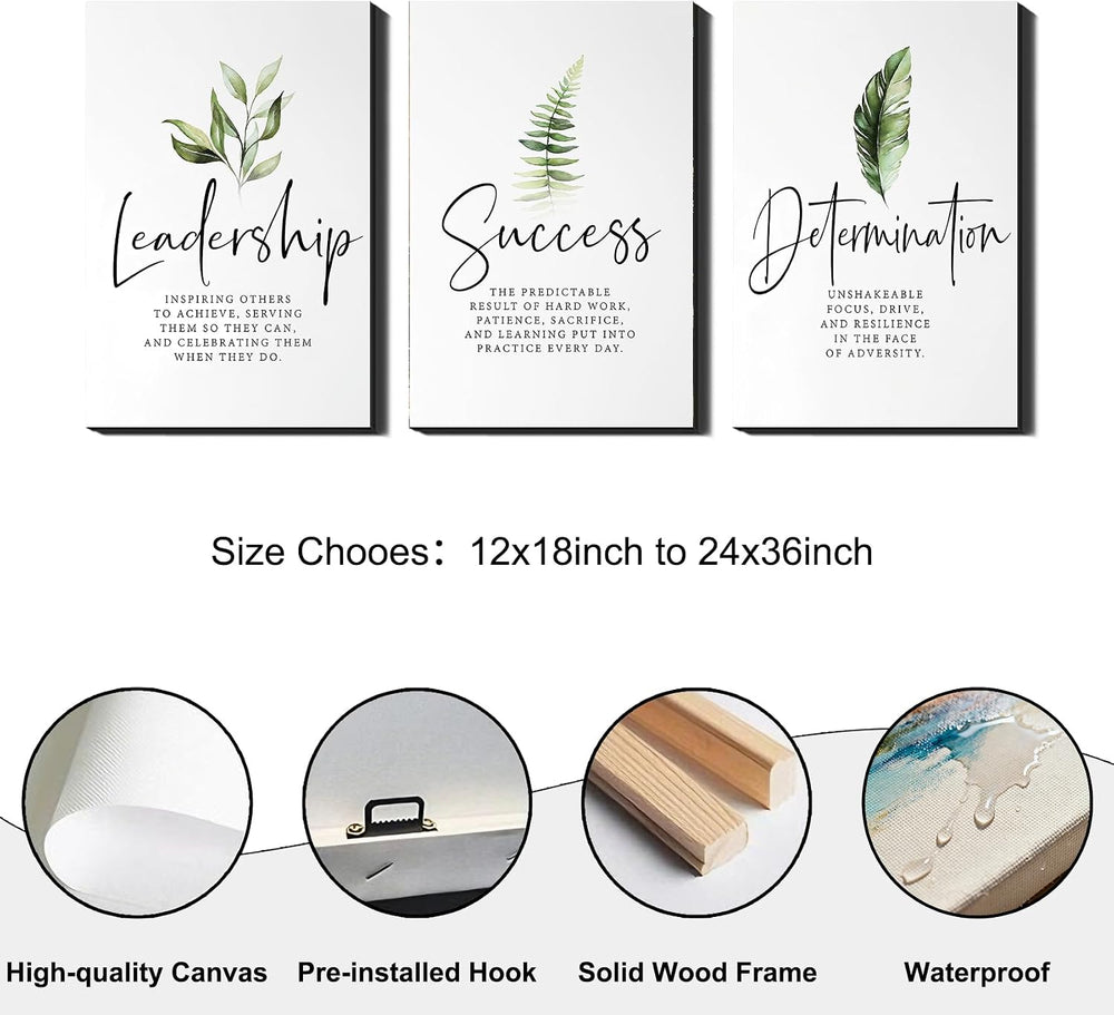 Set of 3 Framed Canvas Art - Modern Motivational Office Wall Decor, Leadershi...