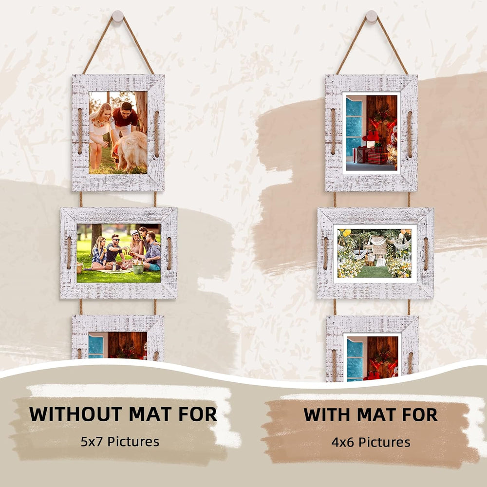 5x7 Collage Picture Frames, 3 Opening, Solid Wood, White, 2 Pack