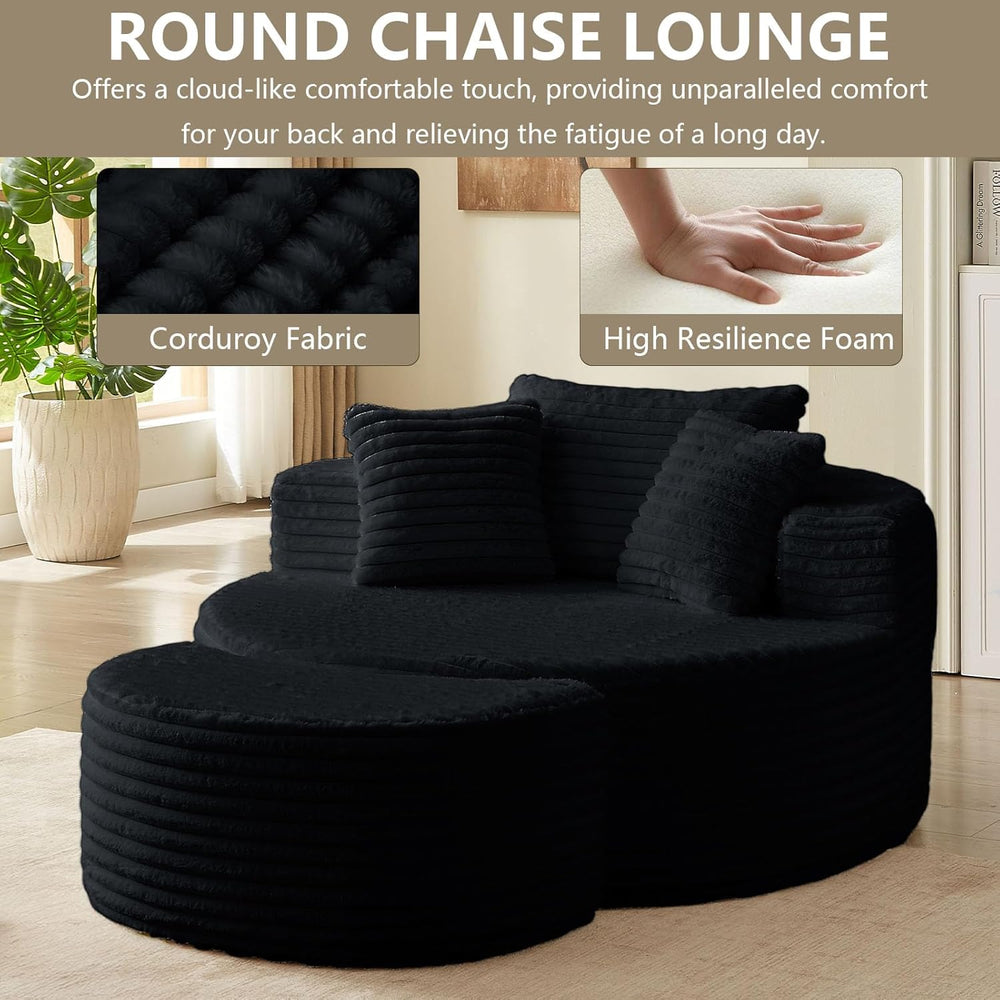 Oversized Round Chaise Lounge Chair Indoor with Ottoman Round BonelessChair |...