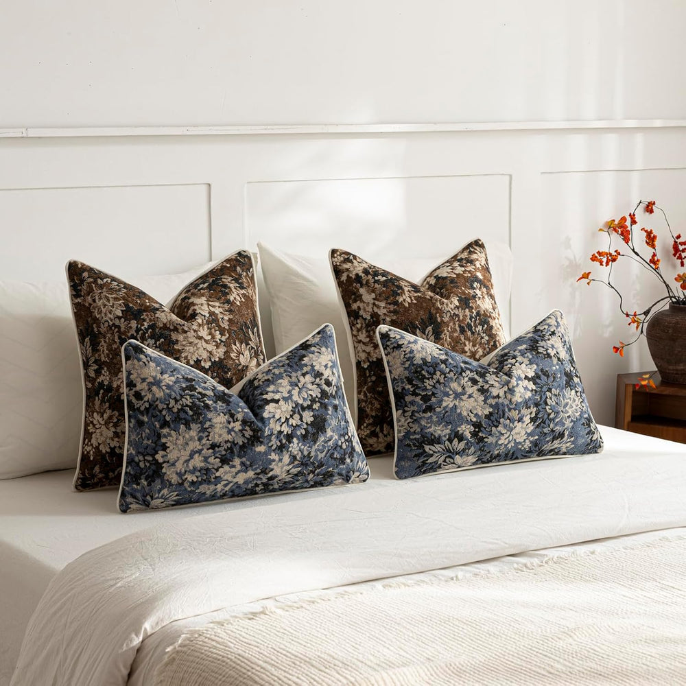 Pack of 2 Vintage Floral Euro Sham Covers 24x24 Boho Farmhouse Accents Chenil...