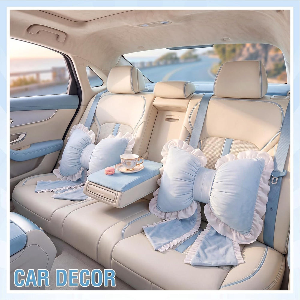 2 Pcs Blue Bow Pillows with Lace Trim 17.72 x 15.75'' Decorative Bow ...