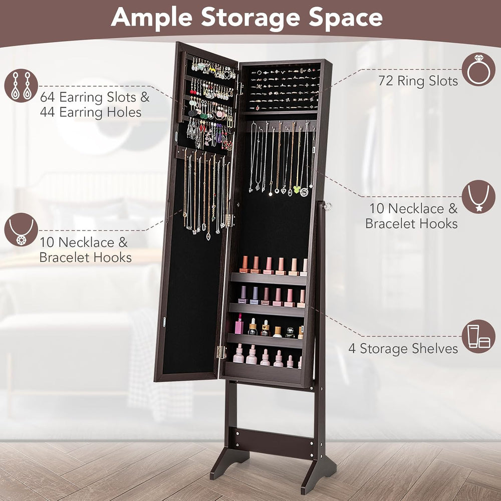 COSTWAY Jewelry Armoire Cabinet, Standing Jewelry Organizer with Full-length ...