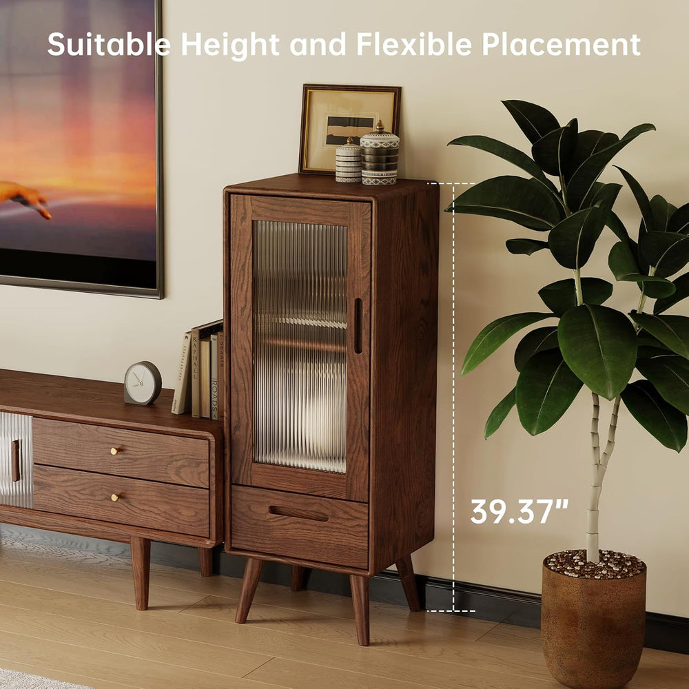 Solid Oak Narrow Storage Cabinet, Walnut