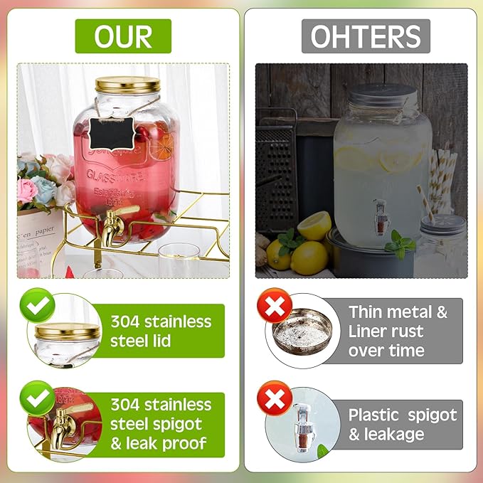 Lallisa 2 Pcs 2 Gallon Glass Drink Dispenser