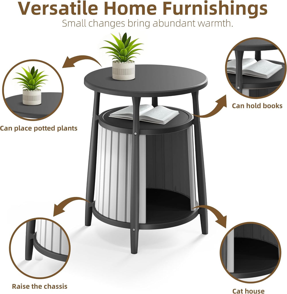 ROJIK End Table with Storage, Round Side Table for Indoor Outdoor Use, All-We...
